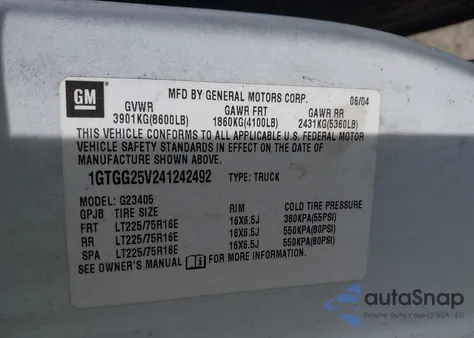 2004 GMC Savana Standard z USA, uszkodzony, nr VIN 1GTGG25V241242492